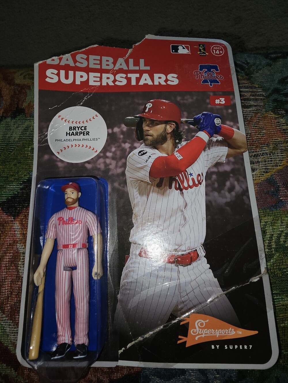MLB PHILADELPHIA PHILLIES BRYCE HARPER BASEBALL SUPERSTAR BY SUPER7 Package Torn